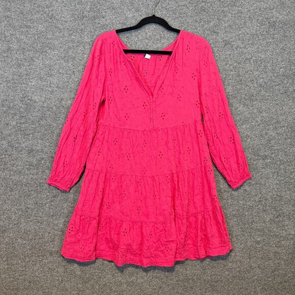 Old Navy Dresses & Skirts - Old Navy Dress Womens Medium Pink Long‎ Sleeve Mini Tiered Bohemian Cottage Core